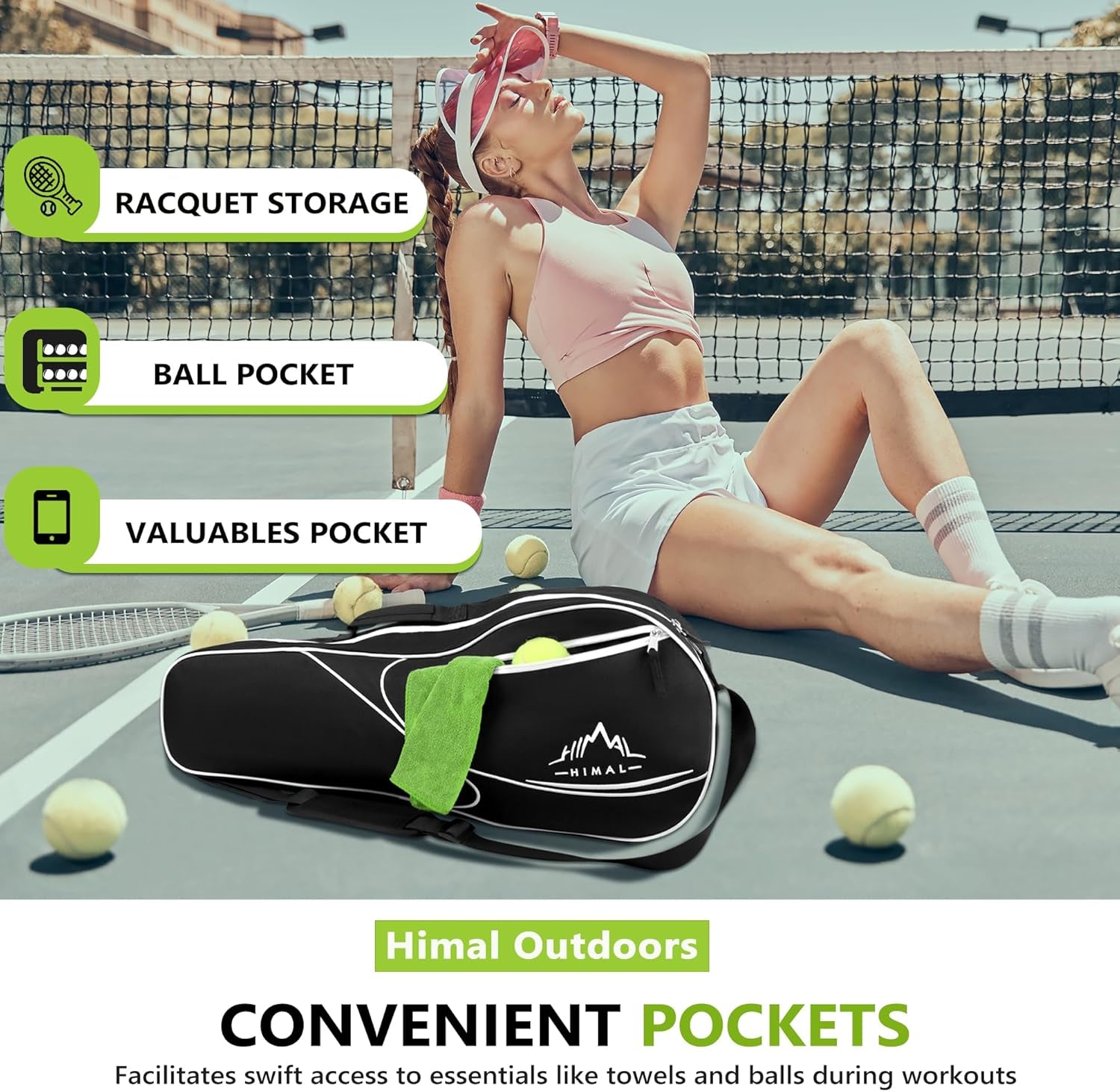 Himal 3 Racquet Tennis Bag with Protective Pad, Tennis Racket Bag for Men Women, Sports Enthusiasts of All Ages