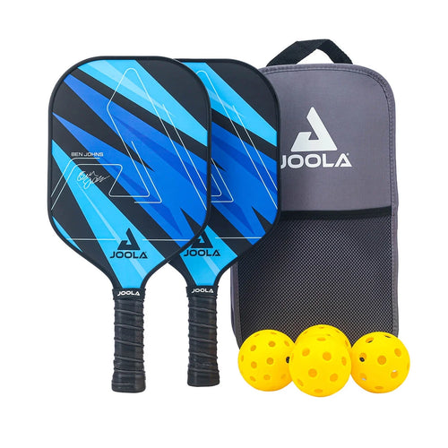 Ben Johns Blue Lightning Pickleball Set, 2 Fiberglass Paddles with Honeycomb Core, Paddle Bag, 4 Balls