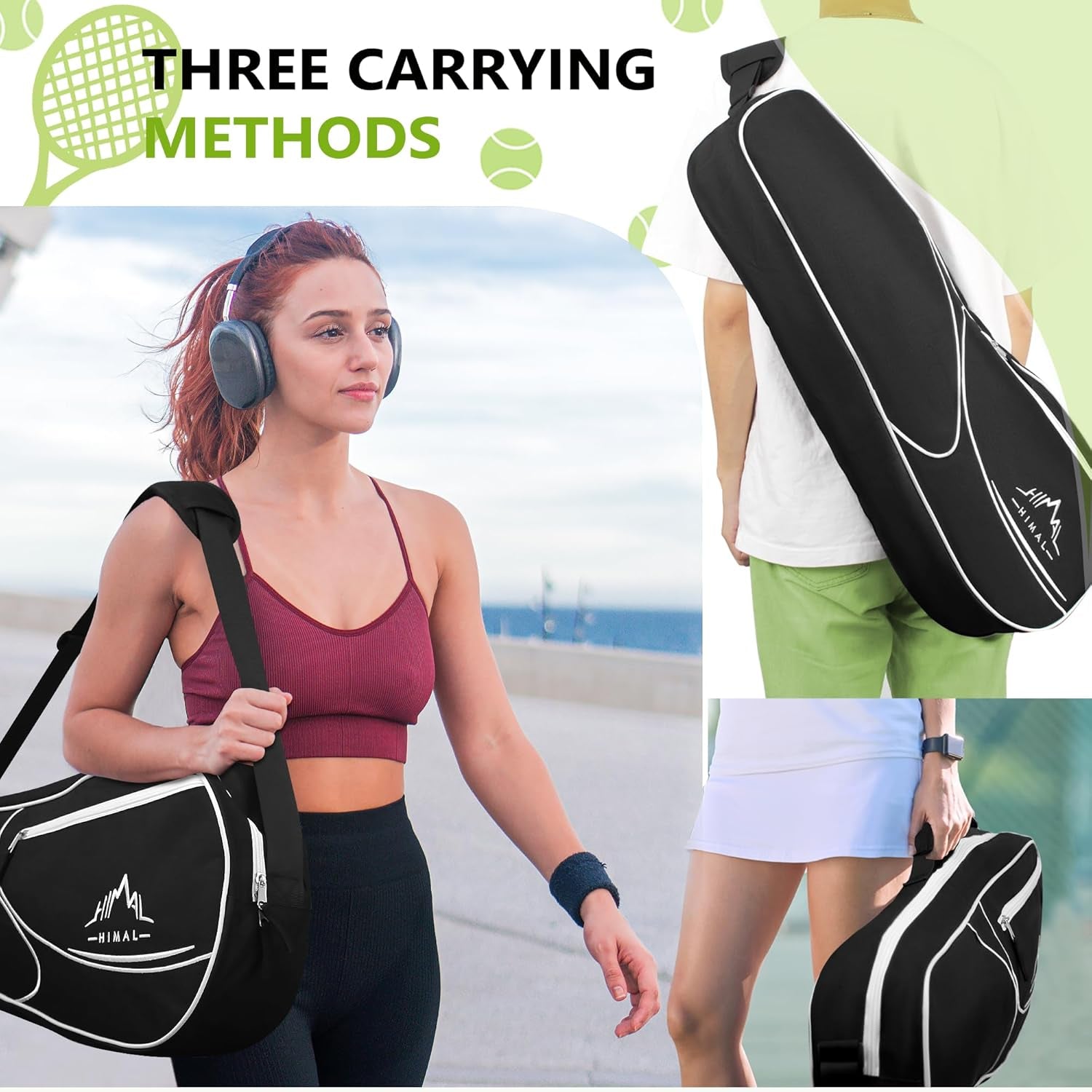 Himal 3 Racquet Tennis Bag with Protective Pad, Tennis Racket Bag for Men Women, Sports Enthusiasts of All Ages